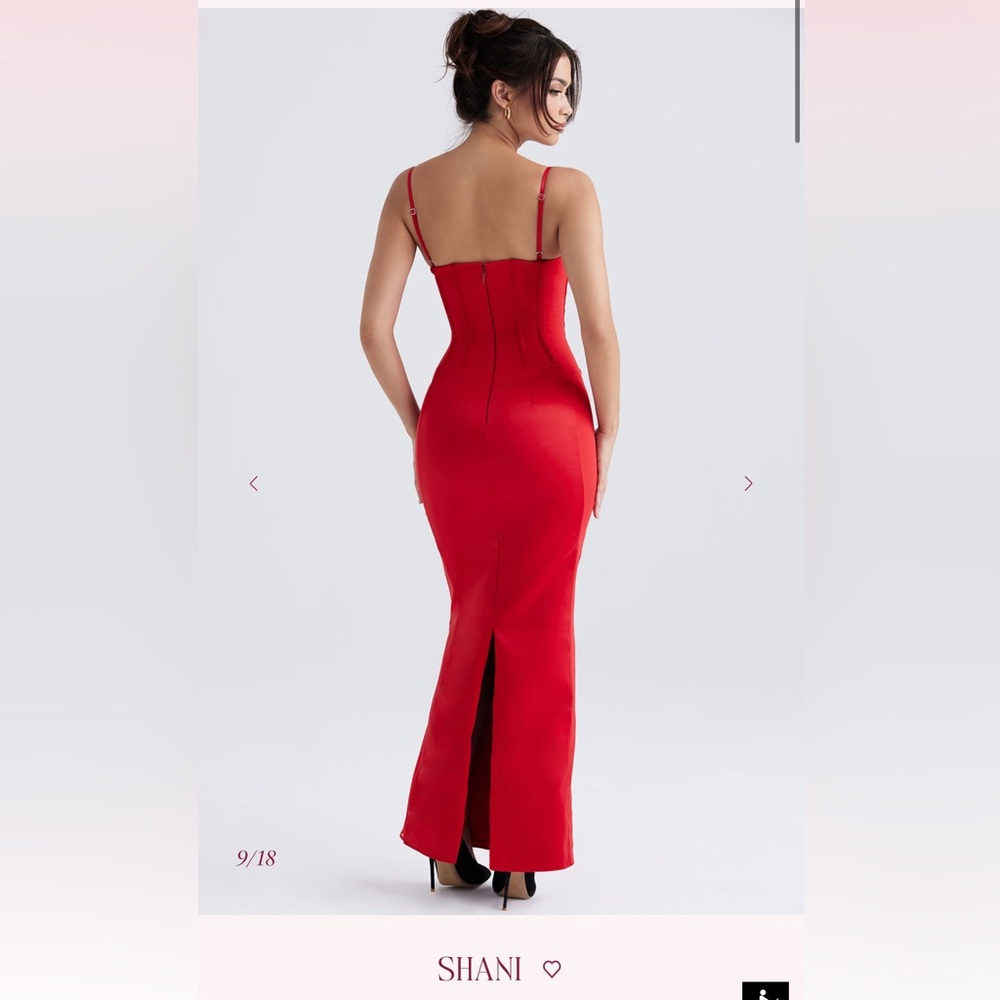 SHANI Red Satin Corset Maxi Dress - Picture 4 of 8